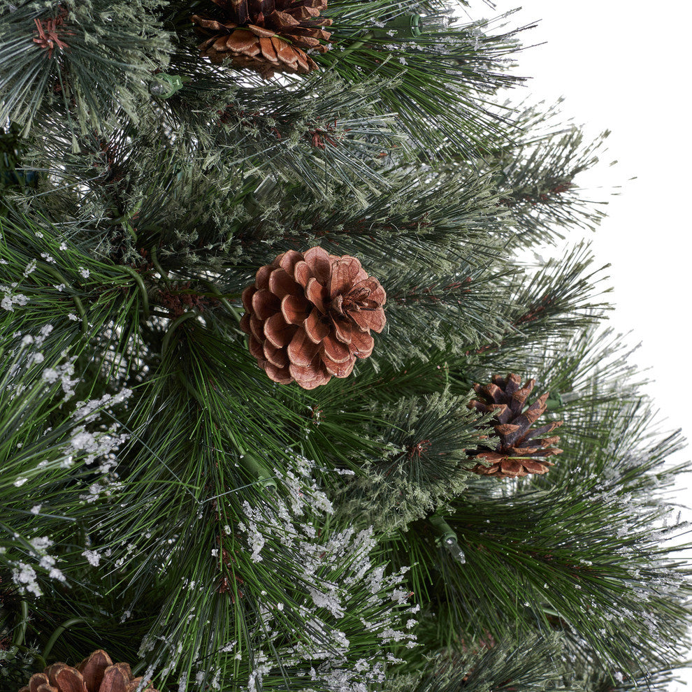 7.5' Pine and Mixed Spruce Artificial Christmas Tree, Pre-Lit Clear