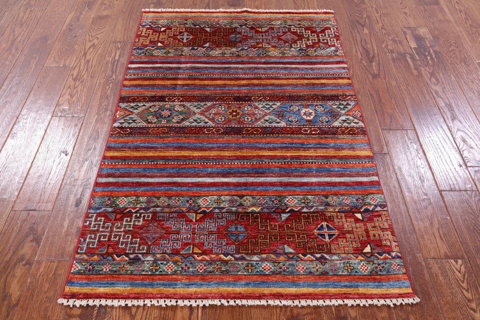 3' 2" X 4' 11" Hand Knotted Super Kazak Khorjin Wool Rug Q11112