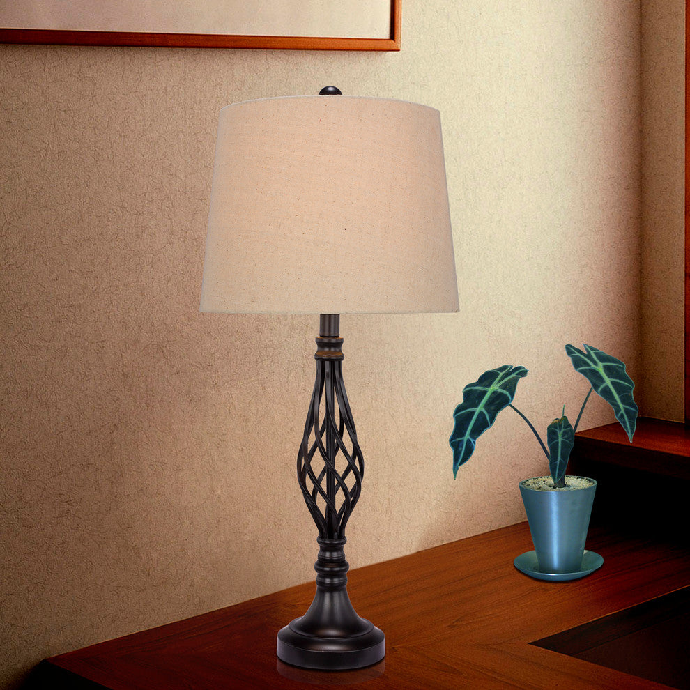 27" Black Metal Table Lamps, Set of 2