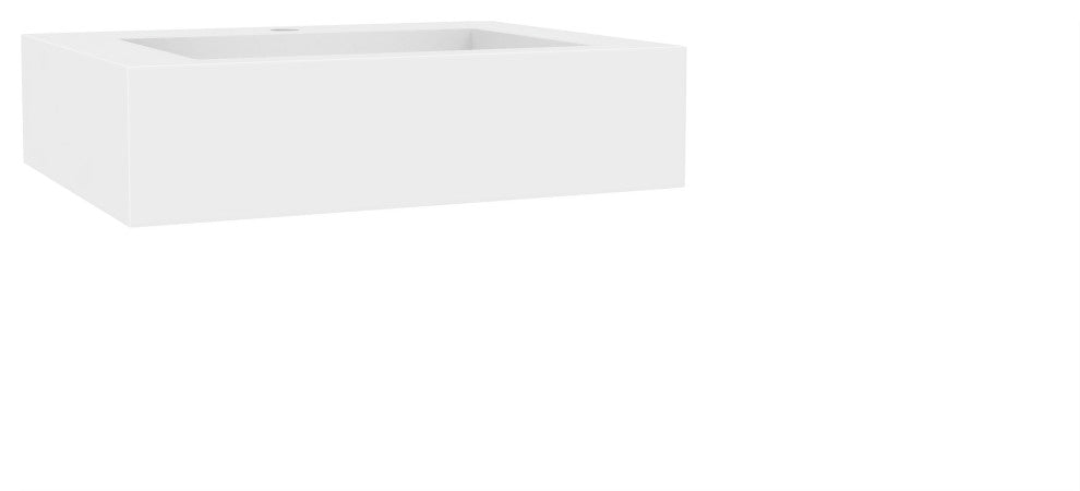 CastelloUSA Pyramid Solid Surface Wall Mounted Ramp Basin Sink, White, 24", Standard