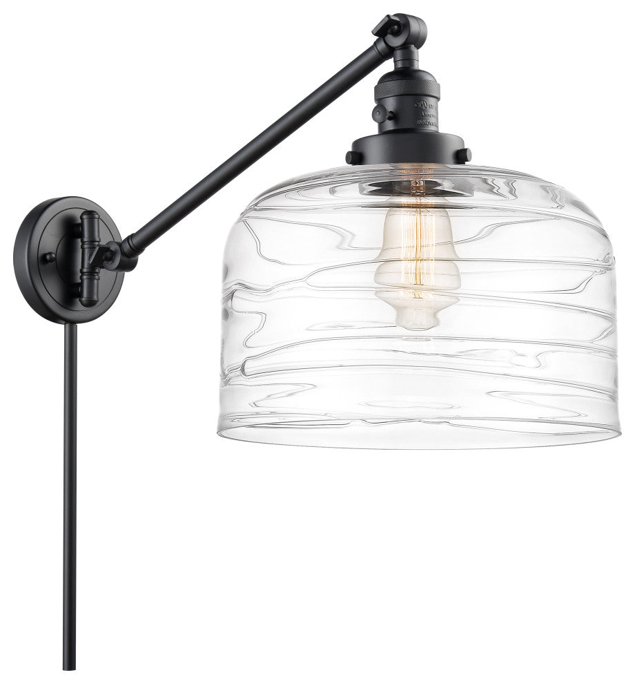 Bell Swing Arm With Switch, Matte Black, Clear Deco Swirl, Clear Deco Swirl