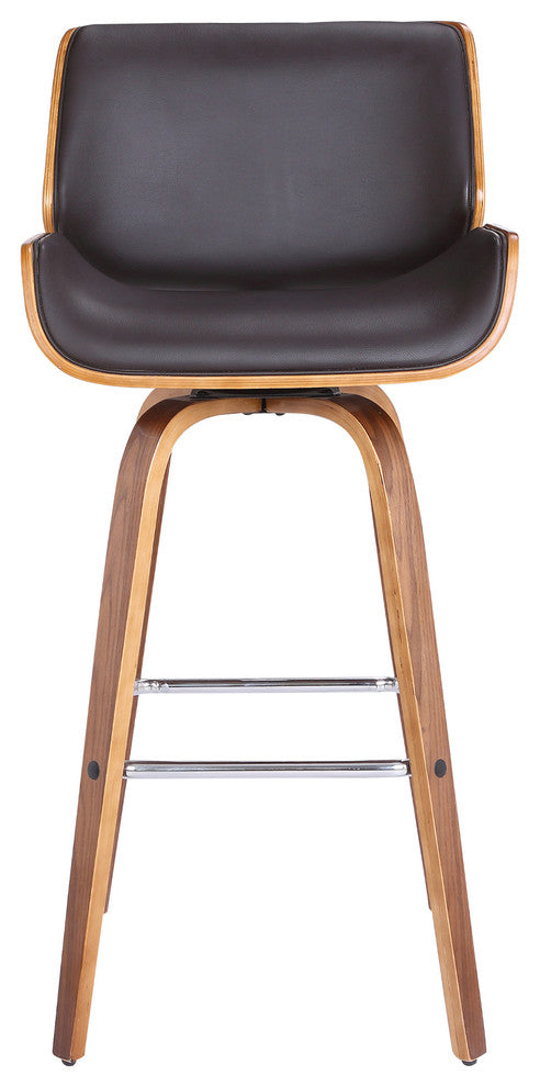 Carter 26" Mid-Century Swivel Counter Stool, Brown Faux Leather With Walnut