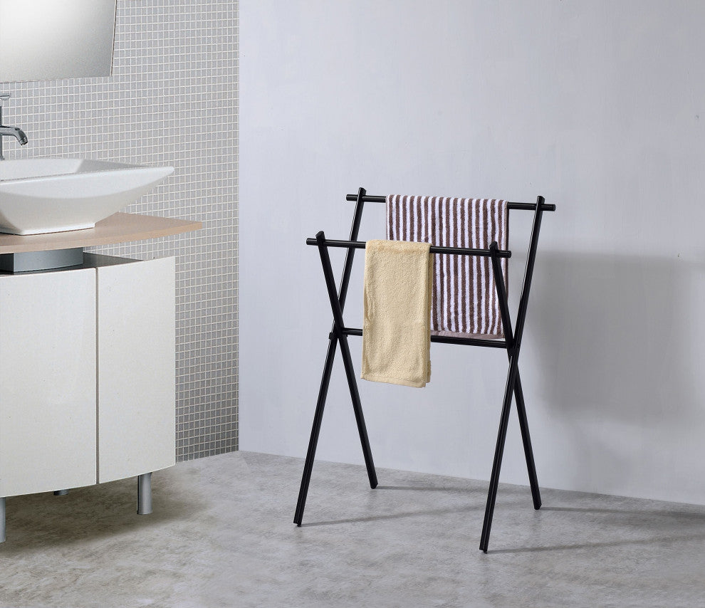 Afkar Double Free Standing Modern Bathroom Towel Rack Stand, Black Metal