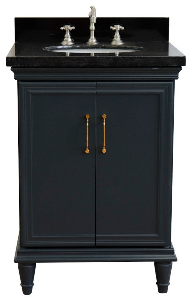 25" Single Vanity, Dark Gray Finish With Black Galaxy And Oval Sink