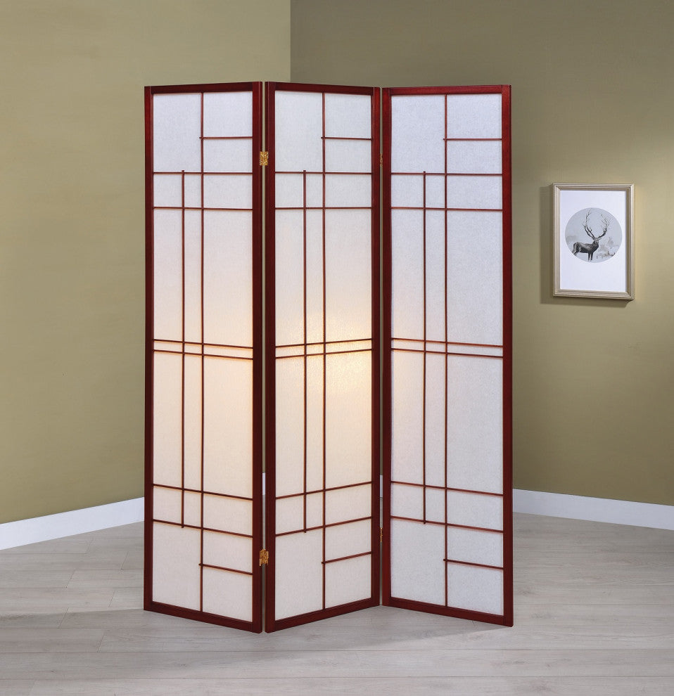 3 Panel Folding Floor Screen, White and Cherry