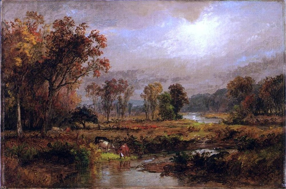 Jules Dupre Cattle Watering, 18"x27" Gallery Wrapped Canvas Print