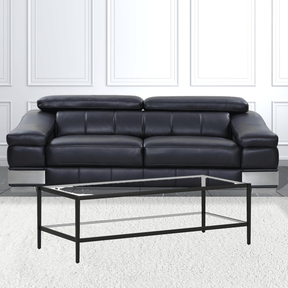 54" Black Glass And Steel Coffee Table With Shelf