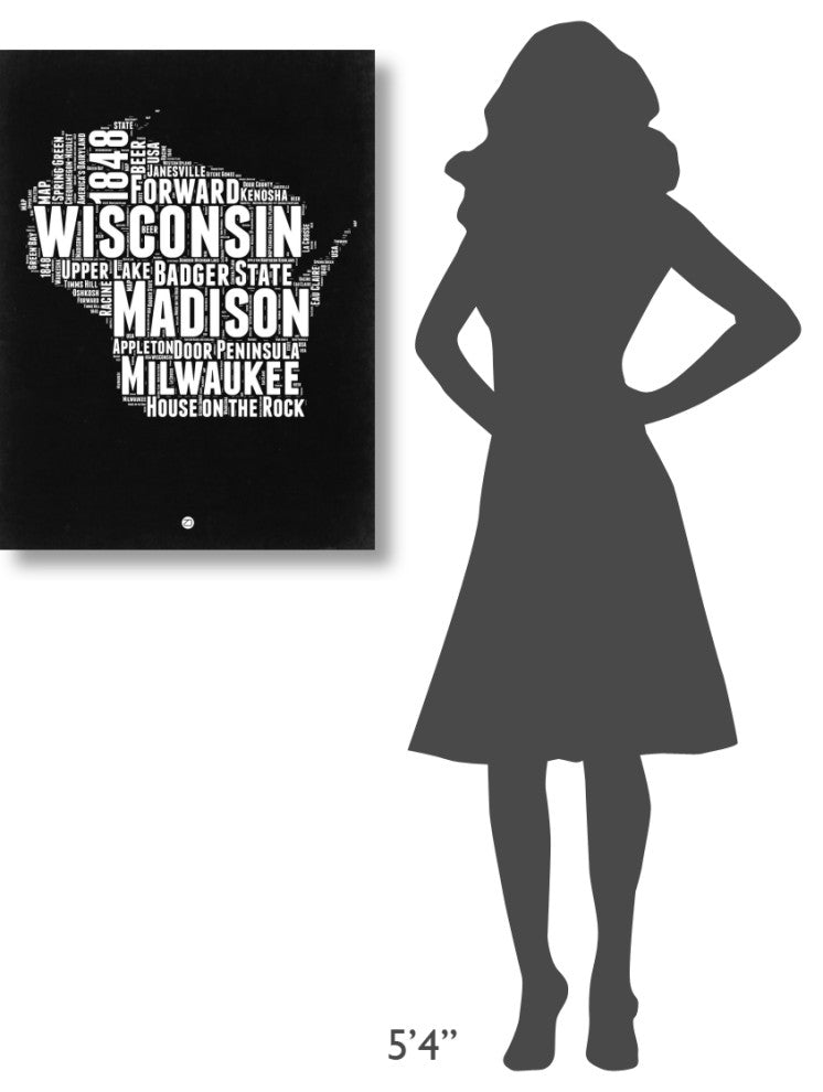 "Wisconsin Black and White Map" Fine Art Print