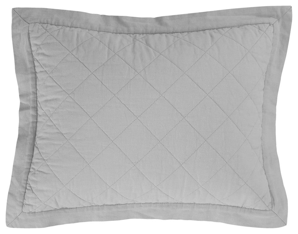 Linen Cotton Diamond Quilted Boudoir Pillow, 12"x16", Gray, 1 Piece