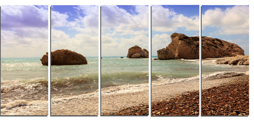 "Amazing Aphrodite'S Rock in Cyprus" Seascape Art Canvas, 5 Panels, 60"x28"