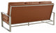 LeisureMod Jefferson Modern Faux Leather Sofa With Silver Frame, Cognac Tan
