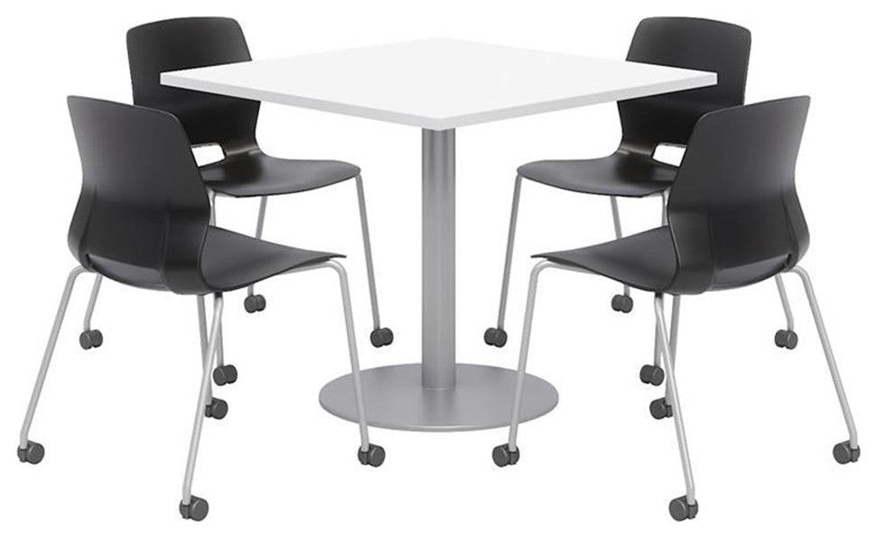 Olio Designs White Square 36in Lola Dining Set - Black Caster Chairs