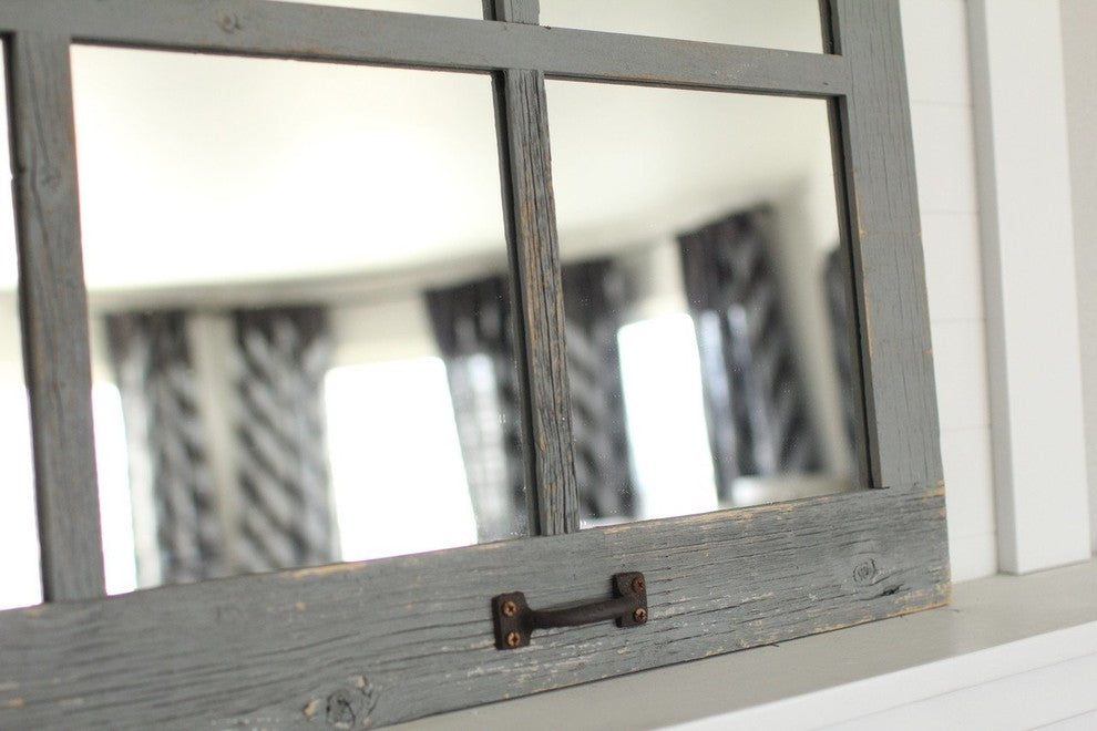 Farmhouse Mirror, 12-Window Panes, Gray