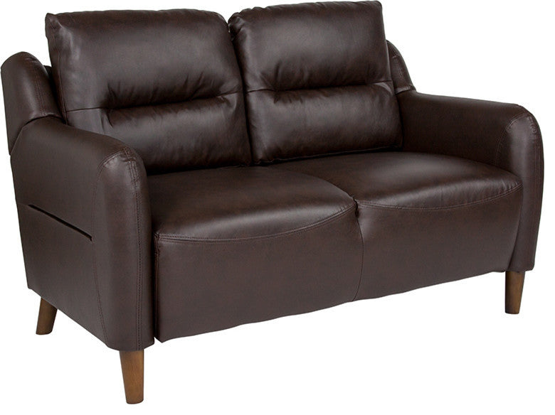 Newton Hill Upholstered Bustle Back Loveseat in Brown LeatherSoft