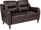 Newton Hill Upholstered Bustle Back Loveseat in Brown LeatherSoft