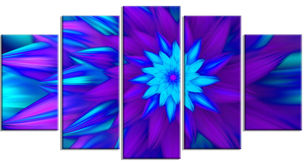 Dance of Blue Flower Petals, Large Floral Canvas Art Print, 60"x32", 5 Panels