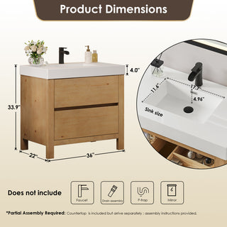 Cascadia Bathroom Vanity, Weathered Fir, 36", No Mirror