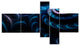 Blue Fractal Flower in Dark, Blue, Floral Artwork Canvas Art, 60"x32", 5 panels