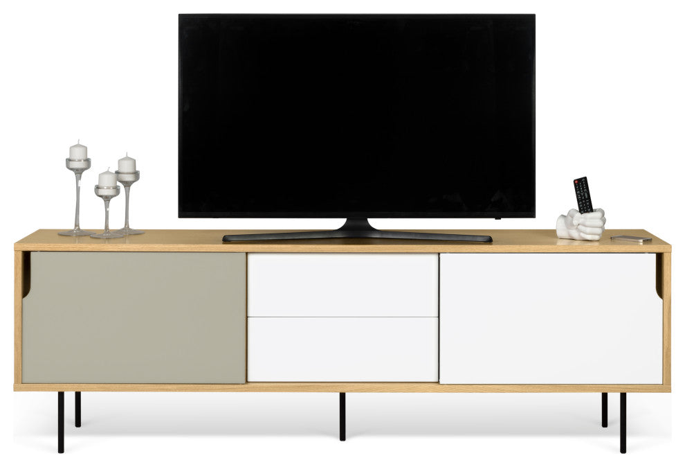 Dann 201 Sideboard With Wand Wood Legs, Oak / Pure White & Matte Grey, Lacquered Black Steel