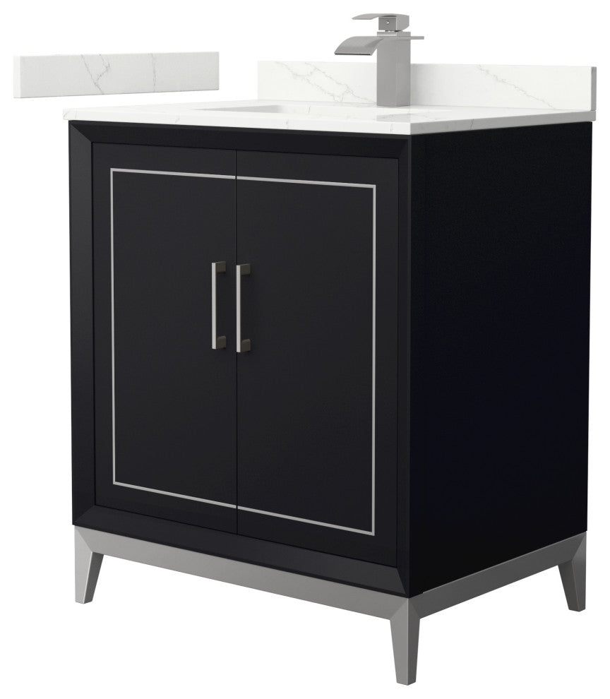 Marlena 30" Black Single Vanity, Quartz Top, 1-Hole, Nickel Trim