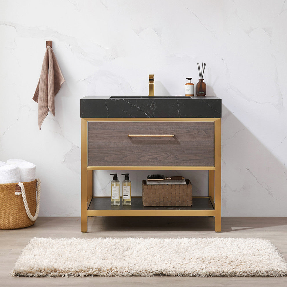Segovia Bath Vanity with Sintered Stone Top, Suleiman Oak, 36", No Mirror