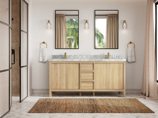 Elizabeth Oak 72" Double Sink Vanity, White 2" Carrara Marble