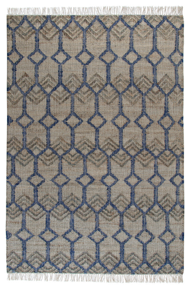 8' x 10' Marquesas Ivory and Blue Trellis Flatweave Area Rug