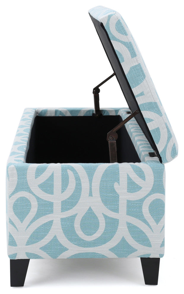 GDF Studio Clor Chic and Modern Storage Ottoman, Azure & White Pattern