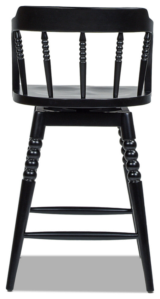 Breda 25.5" Turned Bubble Spindle Low-Back Wood Swivel Counter Stool, Black