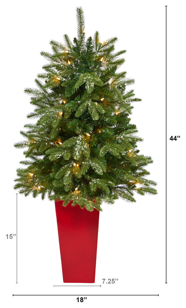 44" Snowed Grand Teton Fir Faux Xmas Tree W/Lights & Bendable Branches, Planter