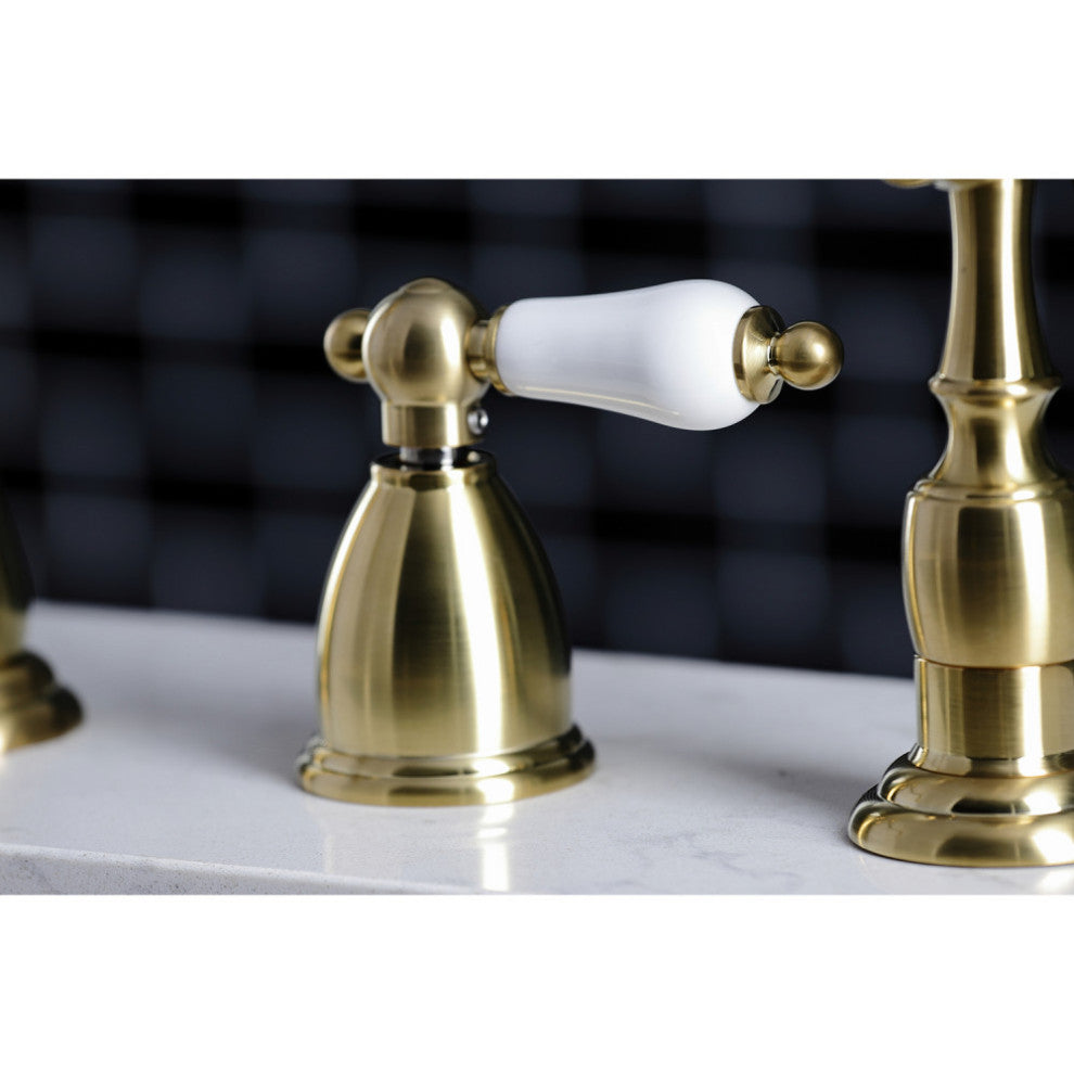 KB1797PLBS 8" Widespread Kitchen Faucet With Brass Sprayer, Brushed Brass