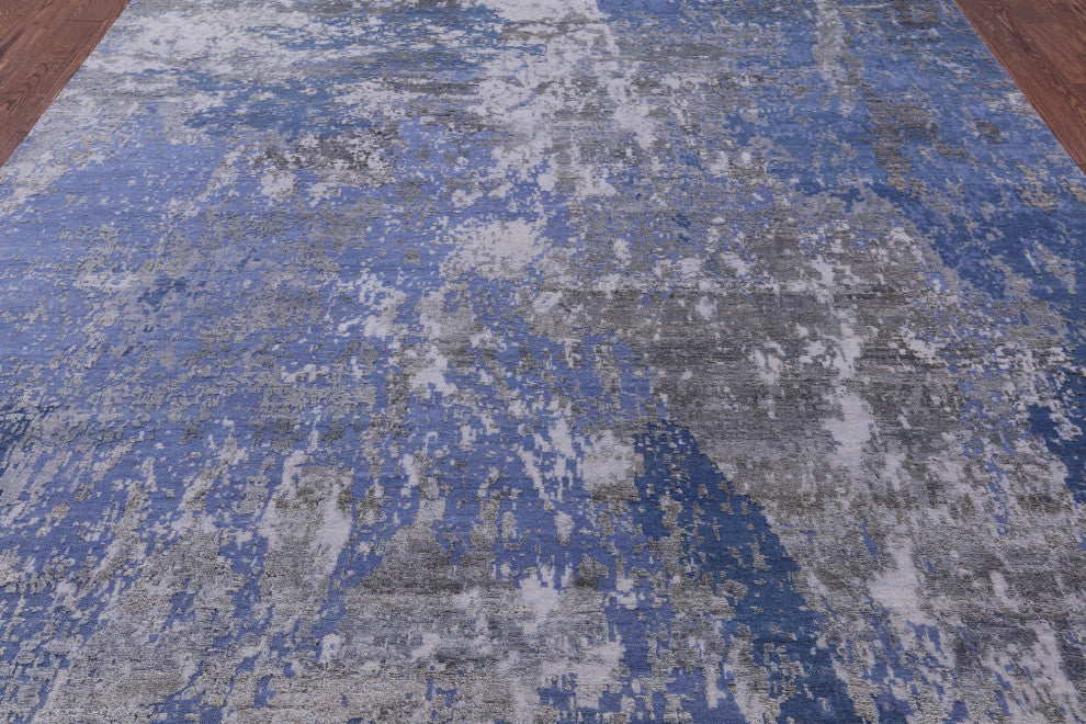 9' 0" X 12' 1" Abstract Handmade Wool and Silk Rug Q8651