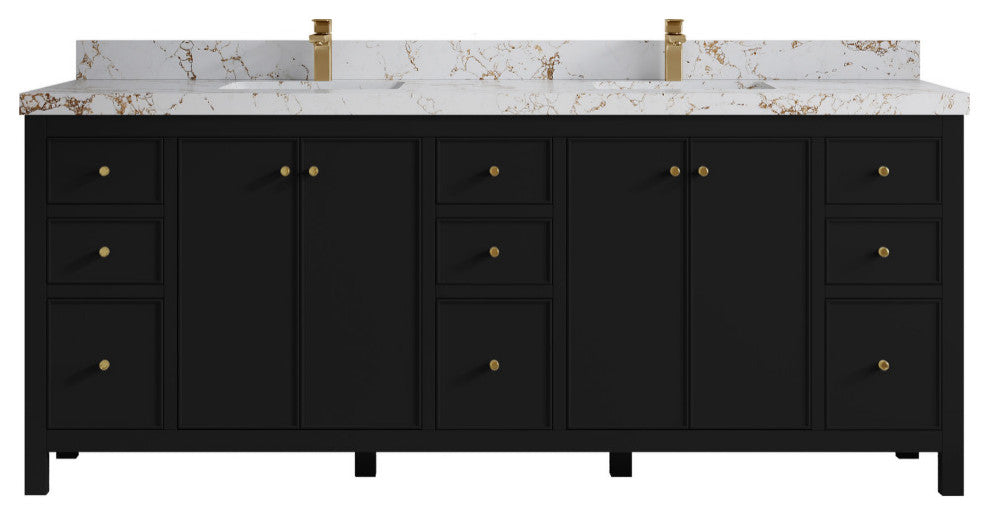 Chicago 84" Double Sink Bathroom Vanity, Black 2" Viola Gold