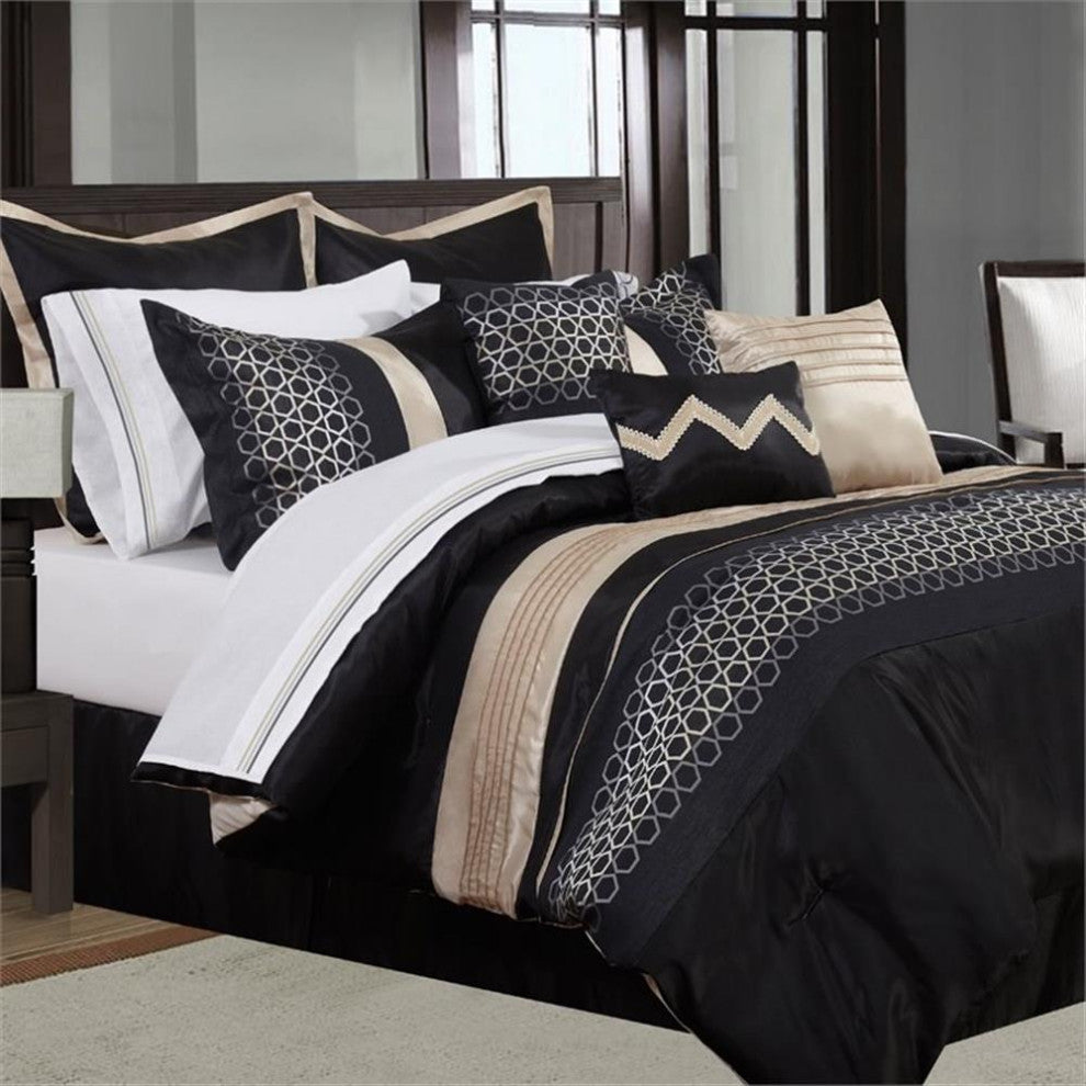 Safdie & Co. 7-piece Cavali Premium Microfiber Queen Comforter Set in Black