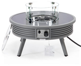 Leisuremod Walbrooke Patio Round Fire Pit Table With Aluminum Slats Frame, Gray