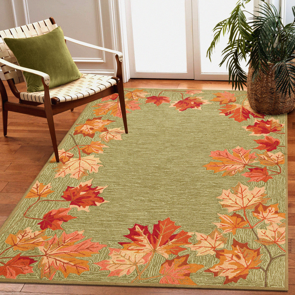 Ravella Falling Leaves Border Indoor/Outdoor Rug Moss 3'6"x5'6"