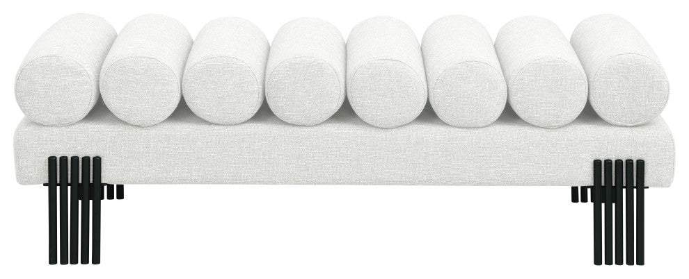 Akeela Linen Textured Fabric Upholstered Bench, Cream