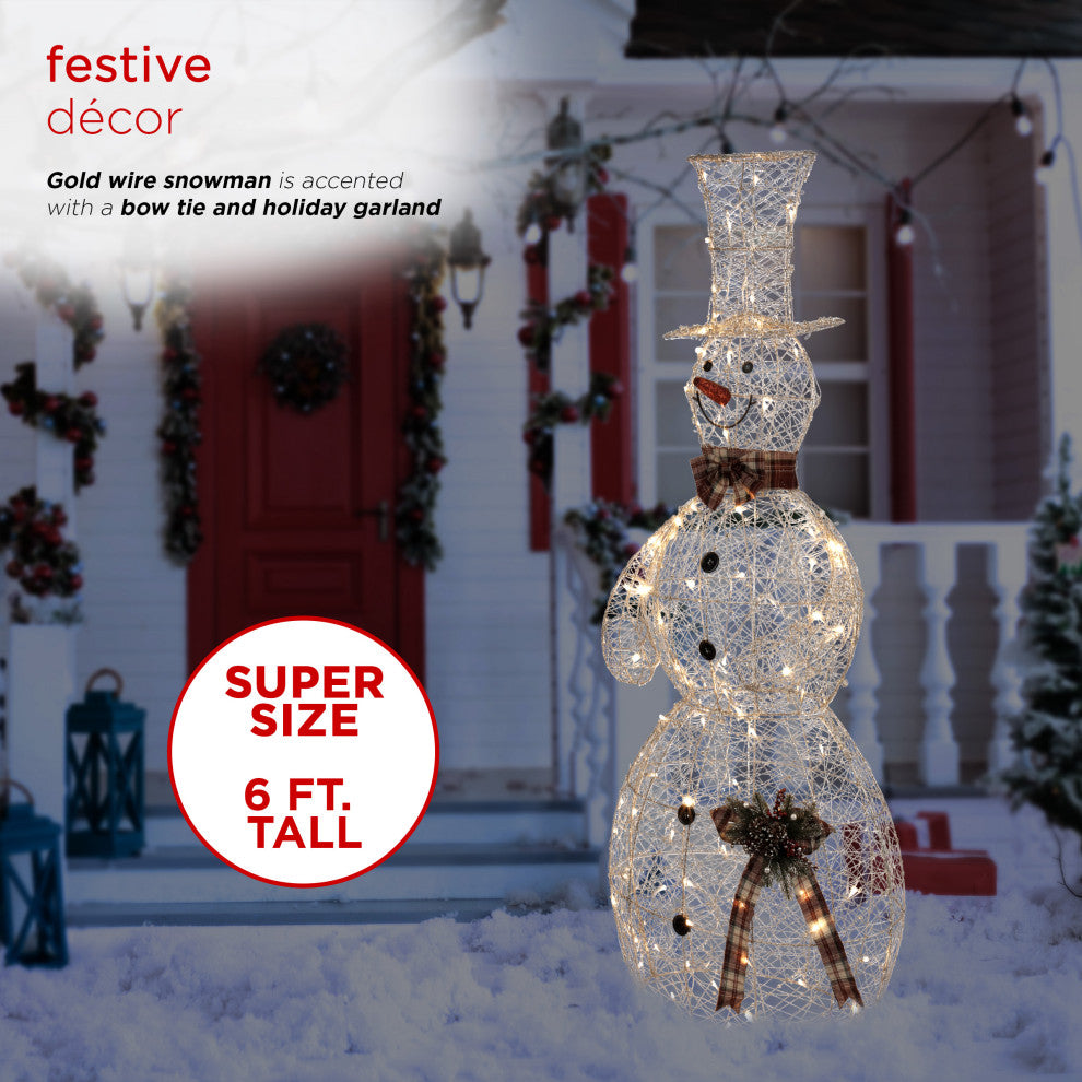 Gold Wire Snowman DÃ©cor with Warm White LED Lights, 28"l X 18"w X 71"h (Extra La