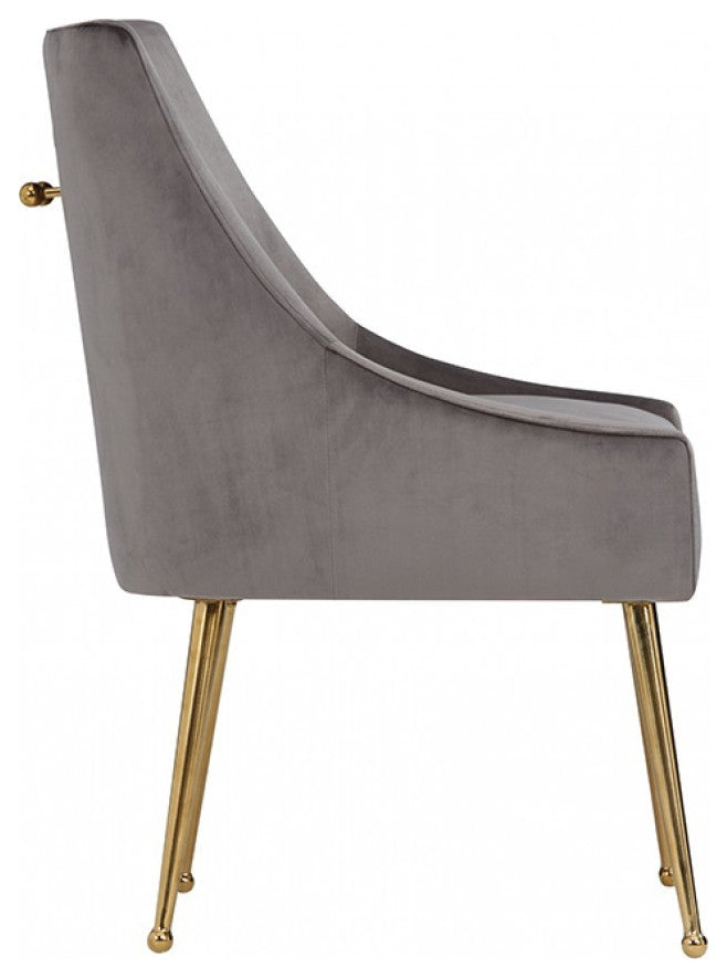 Set of Two Gray Rosegold Velvet Dining Chairs