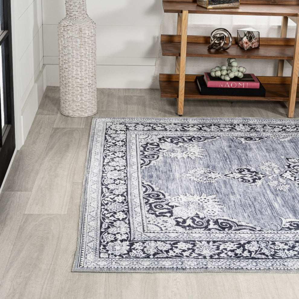 Bausch Distressed Chenille Washable Gray/White 3 ft. x 5 ft. Area Rug