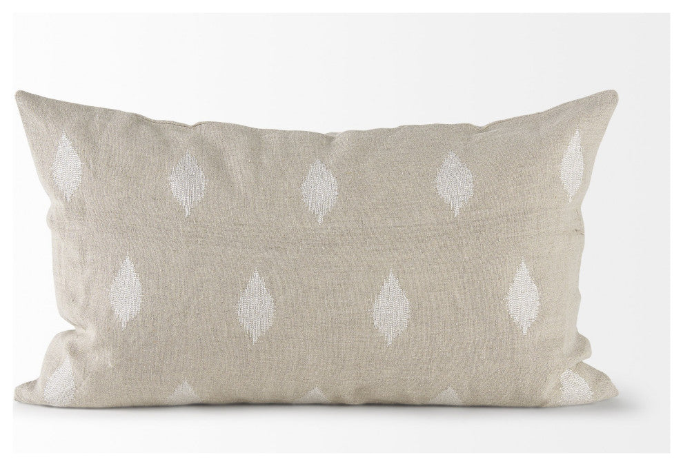 Beige and White Patterned Lumbar Pillow Cover