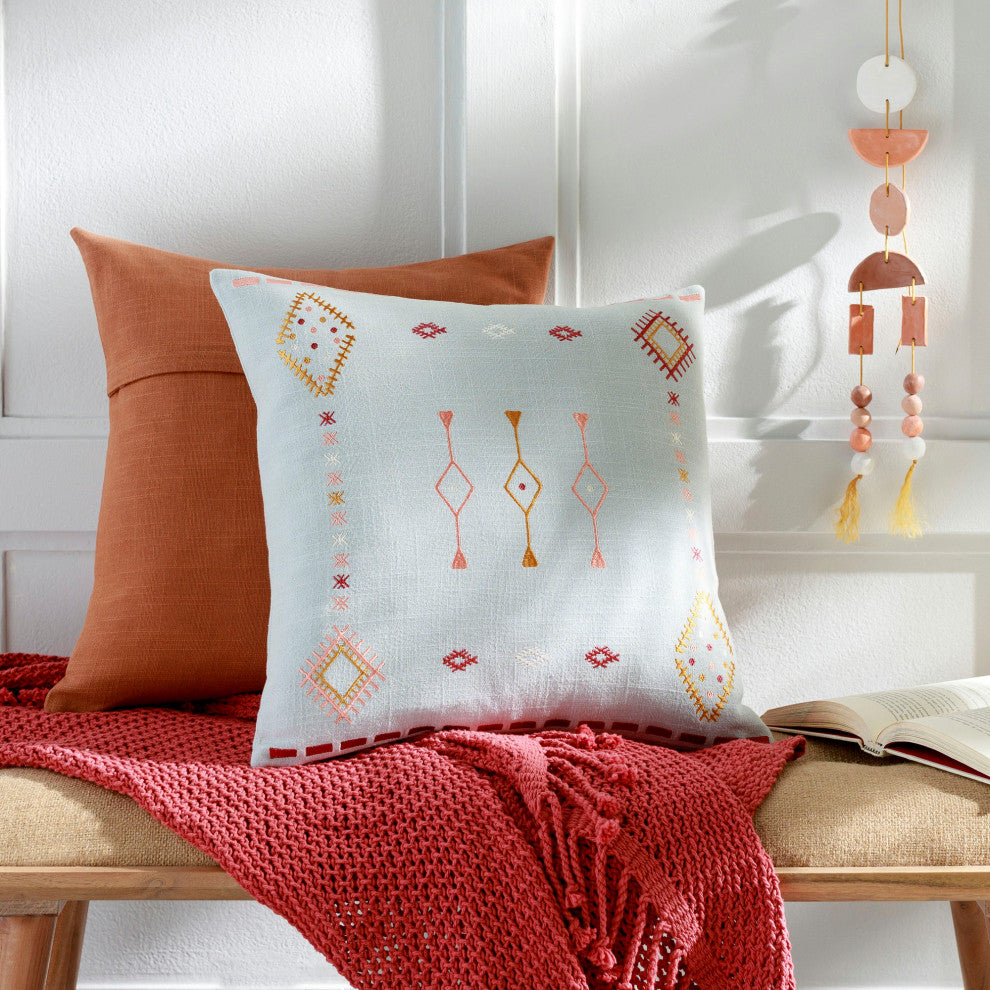 Surya Zina Pale Blue Pillow Shell With Down Insert 20"H X 20"W