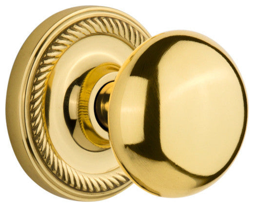 Rope Rosette Privacy New York Door Knob, Unlacquered Brass