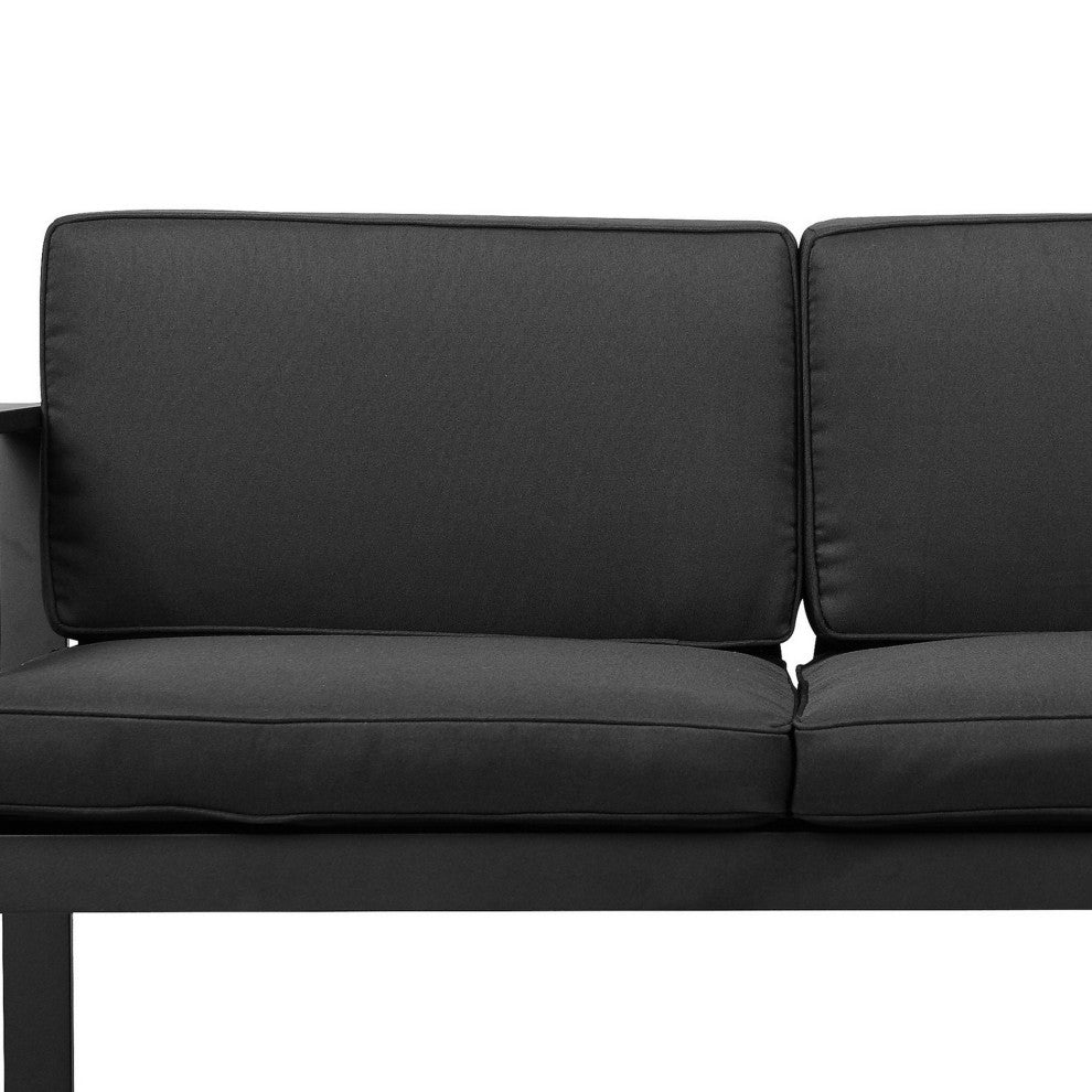 Benzara BM287811 Sofa, Jet Black Aluminum Frame, Water Resistant Cushions