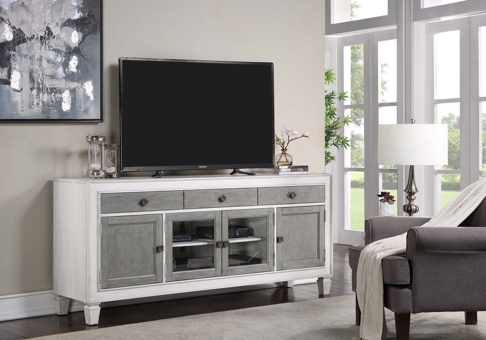 TV Stand With Storage, Rustic Gray and White