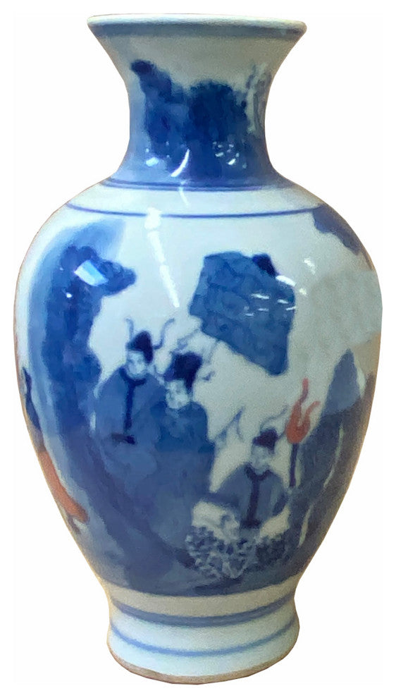 Chinese Red Blue White Porcelain Hand-painted Graphic Small Vase Hws1620