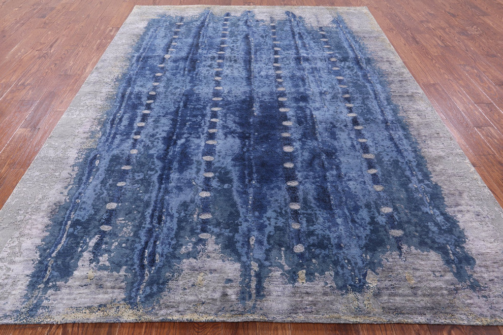 Abstract Hand-Knotted Wool and Silk Rug 7' 10" X 10' 1" Q9054