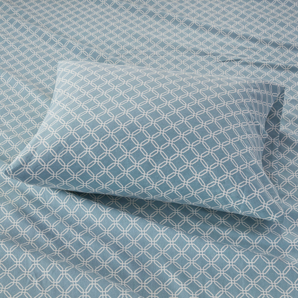 True North by Sleep Philosophy Cozy Flannel Printed Sheet Set, Blue Geo