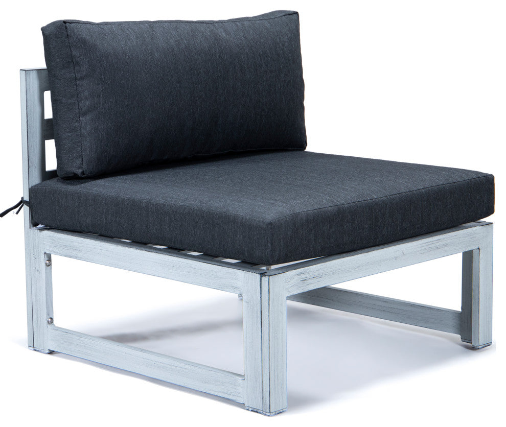 LeisureMod Chelsea 7-Piece Gray Patio Sectional With Coffee Table, Black