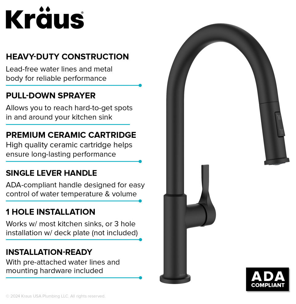 KRAUS Torak 2-Function Single Handle Pull Down Kitchen Faucet MB